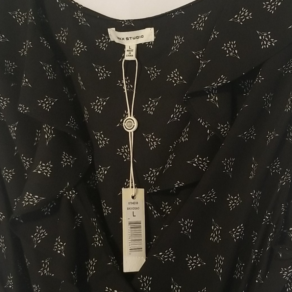 Max Studio Black Print Chiffon Ruffle Blouse - Picture 4 of 6